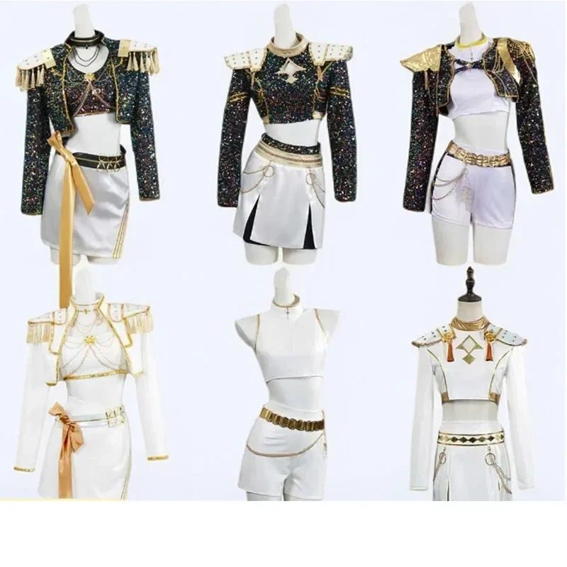 

KPop Demon Hunters Kids Rumi Zoey Mira Cosplay glitter Costume White Uniform Set Huntrix Outfit For Girls Halloween Role Play