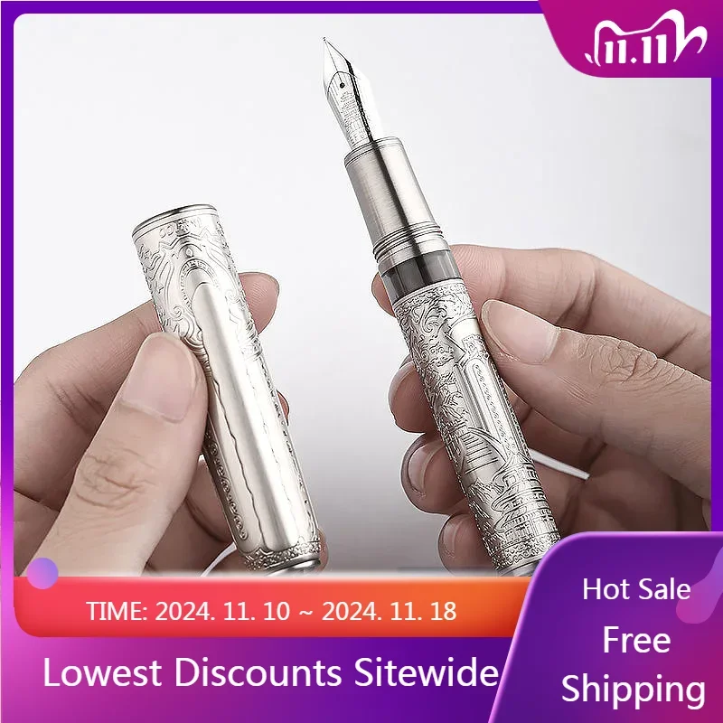 

HongDian 100 Piston Fountain Pen Metal Big Size Fine EF/F Nib Ink Pen Business Office Stationery School Writing Pens for Writing