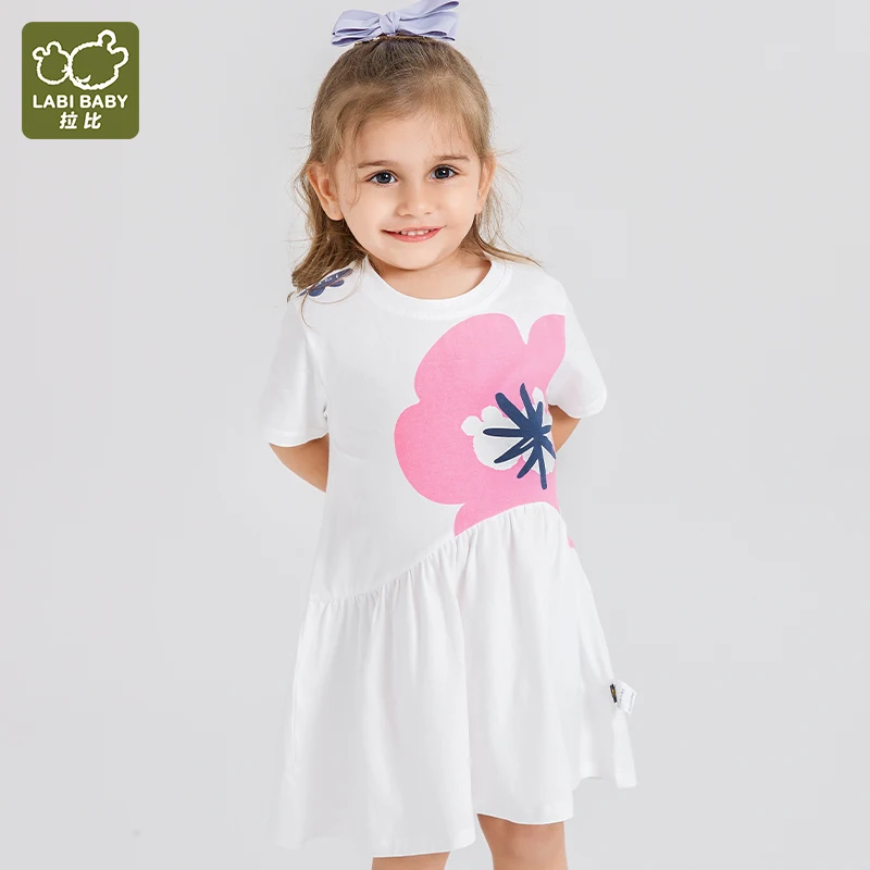 LABI BABY Kids abiti per ragazze cotone lunghezza al ginocchio stampa Casual girocollo vestito per bambini vestiti estivi