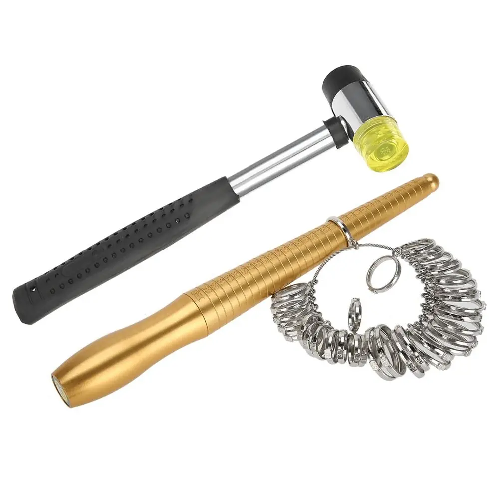 Metal Ring Mandrel Sizer Rubber Hammer Mallet Finger Measuring Stick Ring Sizing Gauge Ring Measuring Tool Jewelry Measurement