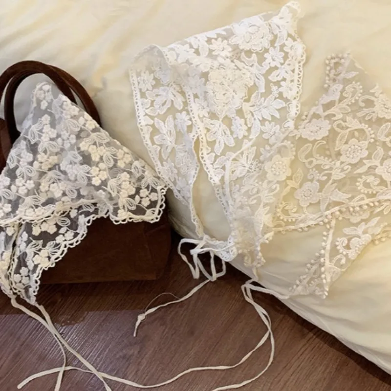 

Versatile Lace Triangle Scarf for Women Also As Waist Belt Sweet Cute Countryside Headwear for Summer Beach Travel Photo Soft