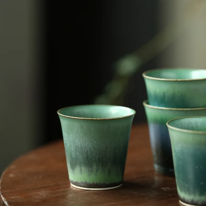 ★Jingdezhen Handmade High Temperature Raw Ore Glaze Kiln Spring Green Horseshoe Fragrance-Smelling Cup 80 Ml Medium Ceramic Cup