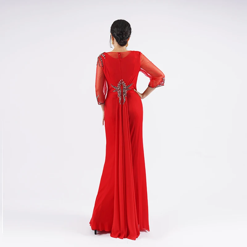 2024 Custom Mom Red Dress For Wedding Events Elegant Mermaid Gown With Handmade Beaded Plus Size For Formal Occasion MM107