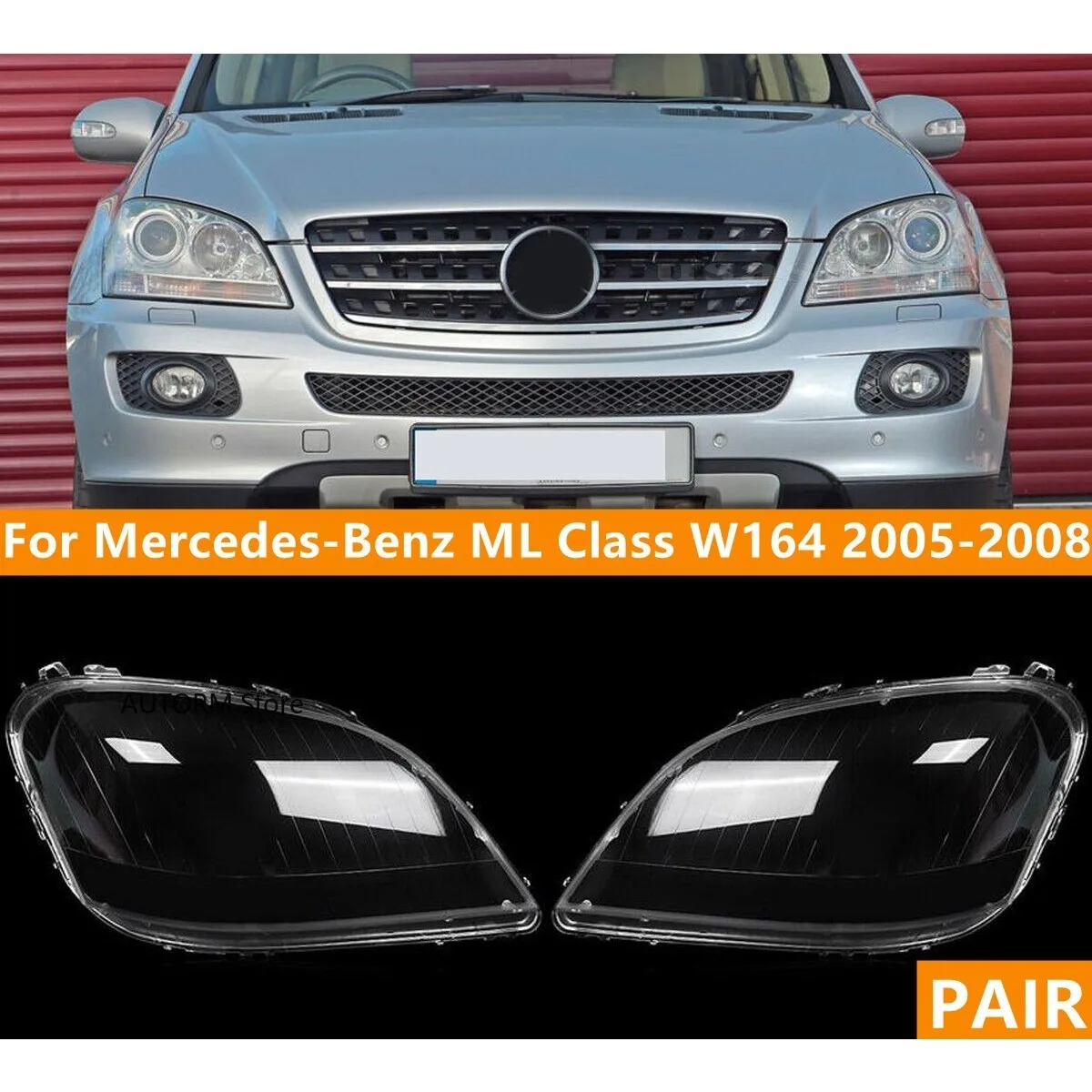 Pair For Mercedes-Benz ML Class W164 ML350 500 2005-2008 Car Headlight Clear Lens Cover head light lamp Lampshade Shell Cover