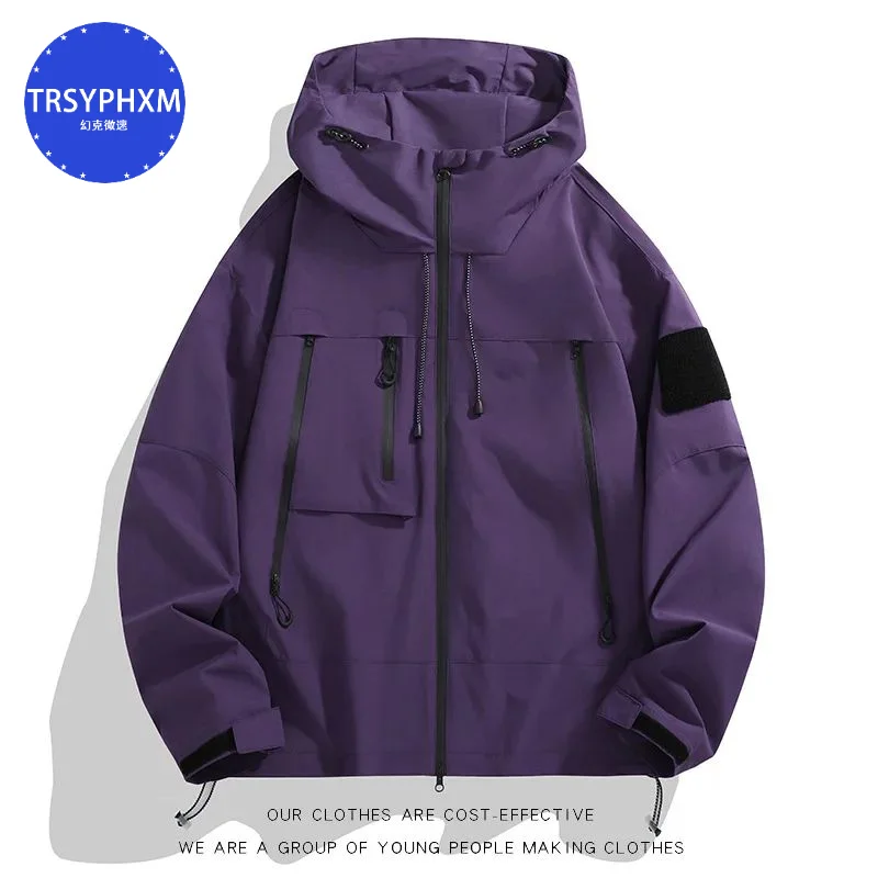 

TRSYPHXM 2024 new Men's jacket outer jacket spring and autumn new simple hooded outdoor workers big pocket jacket