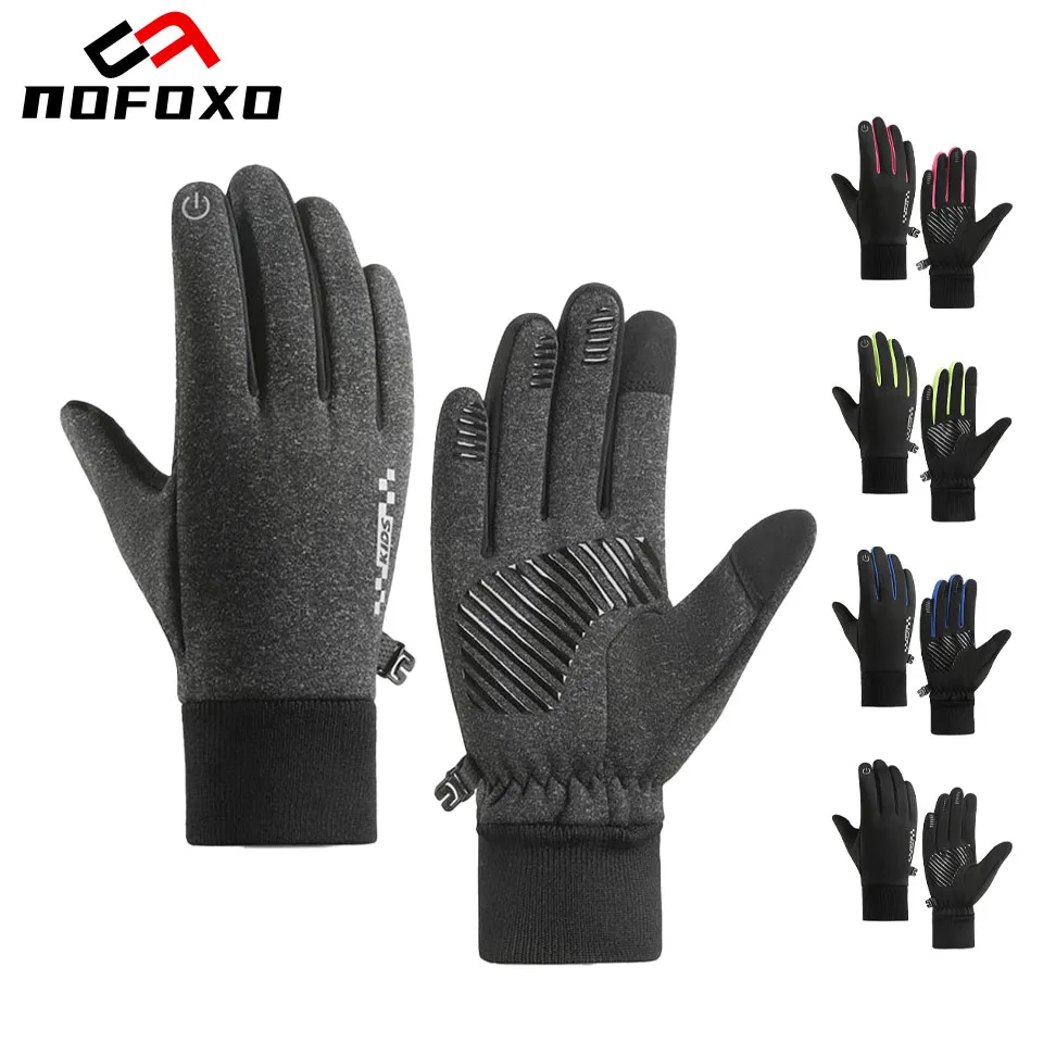 

NOFOXO зимние перчатки для мальчиков и девочек, теплые детские спортивные перчатки с сенсорным экраном, противоскользящие водонепроницаемые велосипедные перчатки