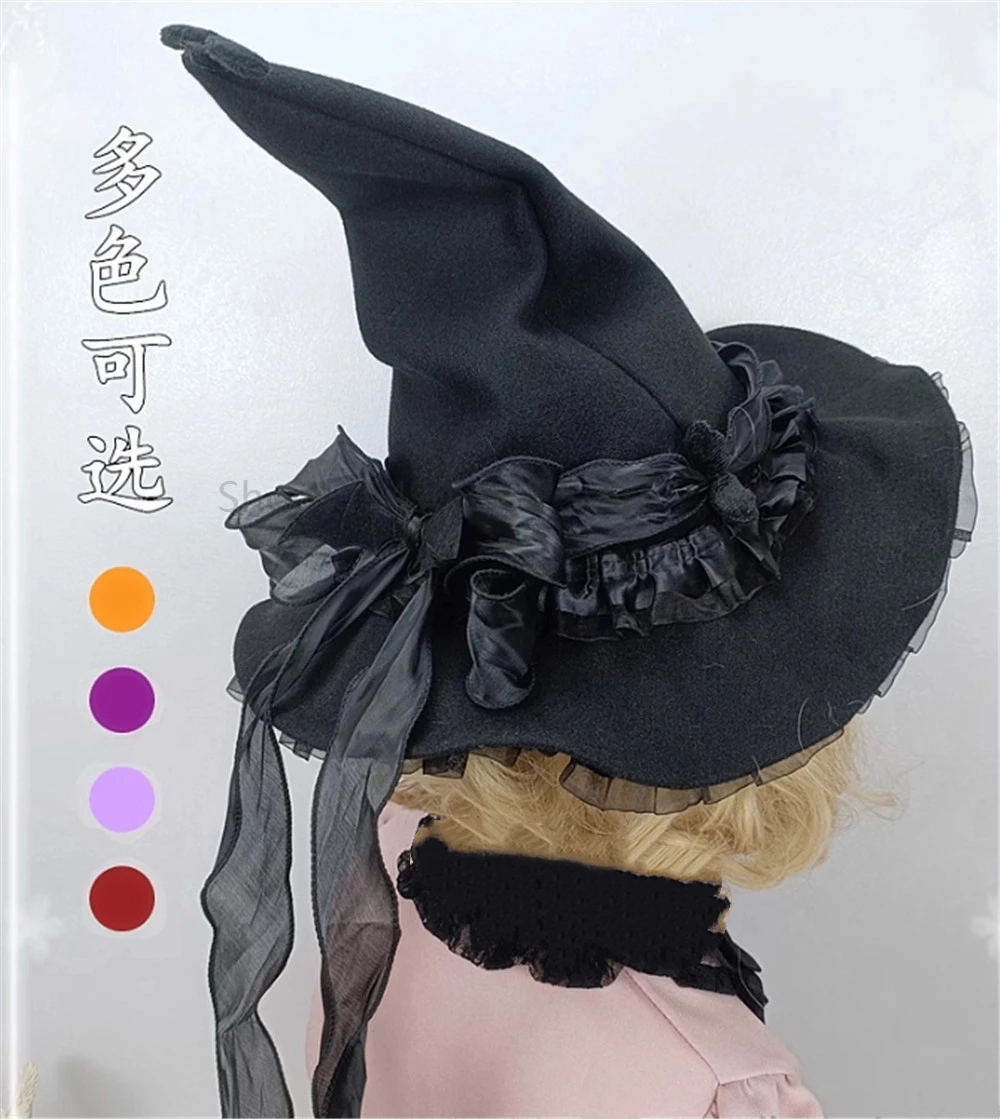 Costume gothique Lolita pour fille, accessoires d'halloween, chapeau de princesse en dentelle avec nœud, Cosplay rétro, chapeaux de sorcière diable, 2025