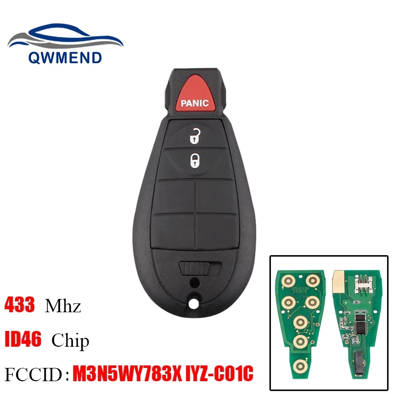 

QWMEND 2+1Buttons Smart Remote Key Keyless Fob 433Mhz For Dodge 08-14 Grand Caravan 09-13 Journey For Dodge M3N5WY783X keys