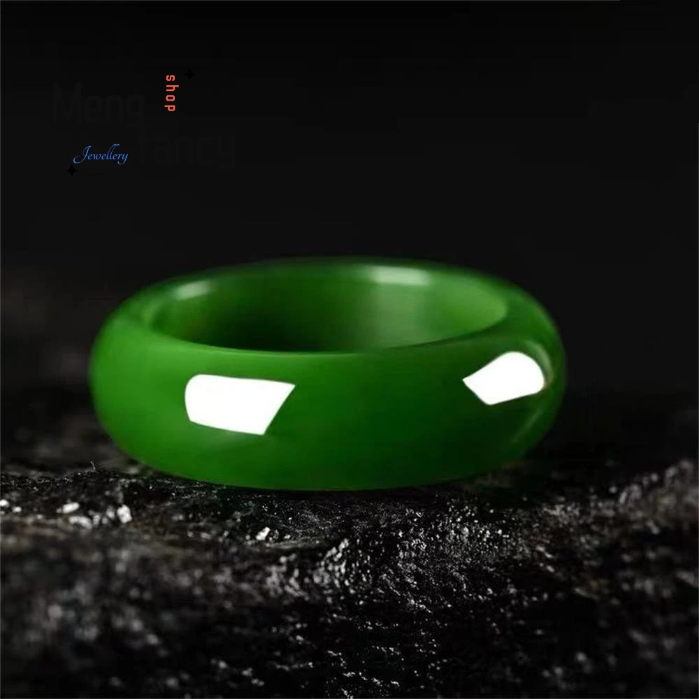 Natural Green Hetian Jade Eternity Love Ring Jasper Amulet Fashion Luxury Charm Jewelry Hand Carved Crafts Gifts For Women Men