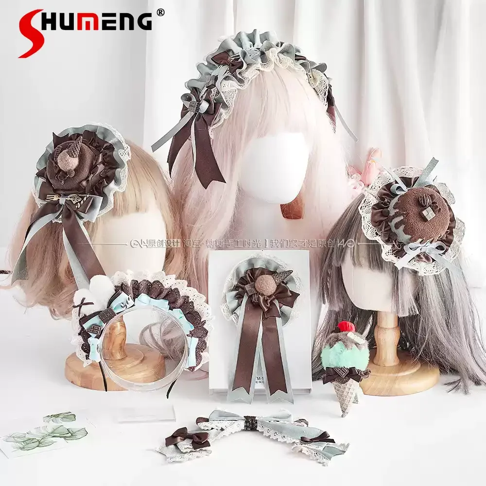

Original Sweet Kawaii Girl's Handmade Lolita Hair Accessories Set KC BNT Headband Elegant Versatile Hairband For Women Headwear