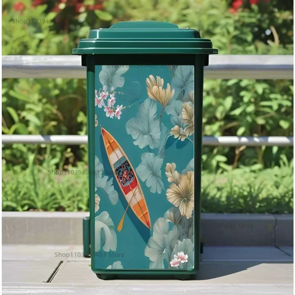 Boat Lake Painting Waterproof Removable Mural DIY Garbage Bin Decal for Home Outdoors Trash Can Decor Pvc Self-adhesive Sticker