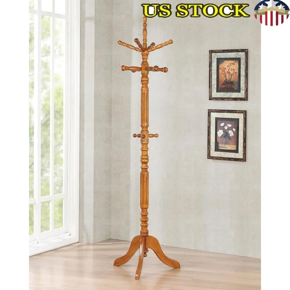 

Ornate Coat Rack with 11 Hooks Rubberwood Entryway Organizer Rotating Arms Functional Design Easy Access Assembly Required