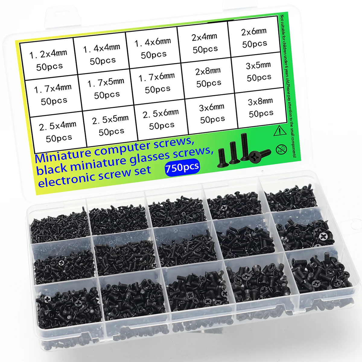 750pcs Mini Screw Set, Phillips Head Micro Screws, Small Electronic Screws, for Computer, Watch, and Electronic Product Repair.