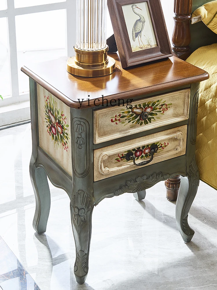 

TQH Simple Bedroom Bedside Cabinet Wooden Storage Cabinet Retro Bedside Table American Style Solid Wood