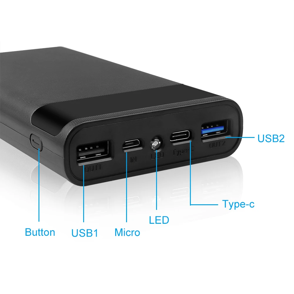 듀얼 USB C 타입 안드로이드 마이크로 USB 인터페이스, 디지털 LED 디스플레이, DIY 보조베터리 케이스, 4x18650 배터리 보관함, 15000mAh