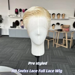 Perruques de cheveux humains en dentelle Full HD pour hommes, perruque pré-coiffée, coupe à la mode, système de cheveux vierges humains, perruque masculine sans colle, facile à porter