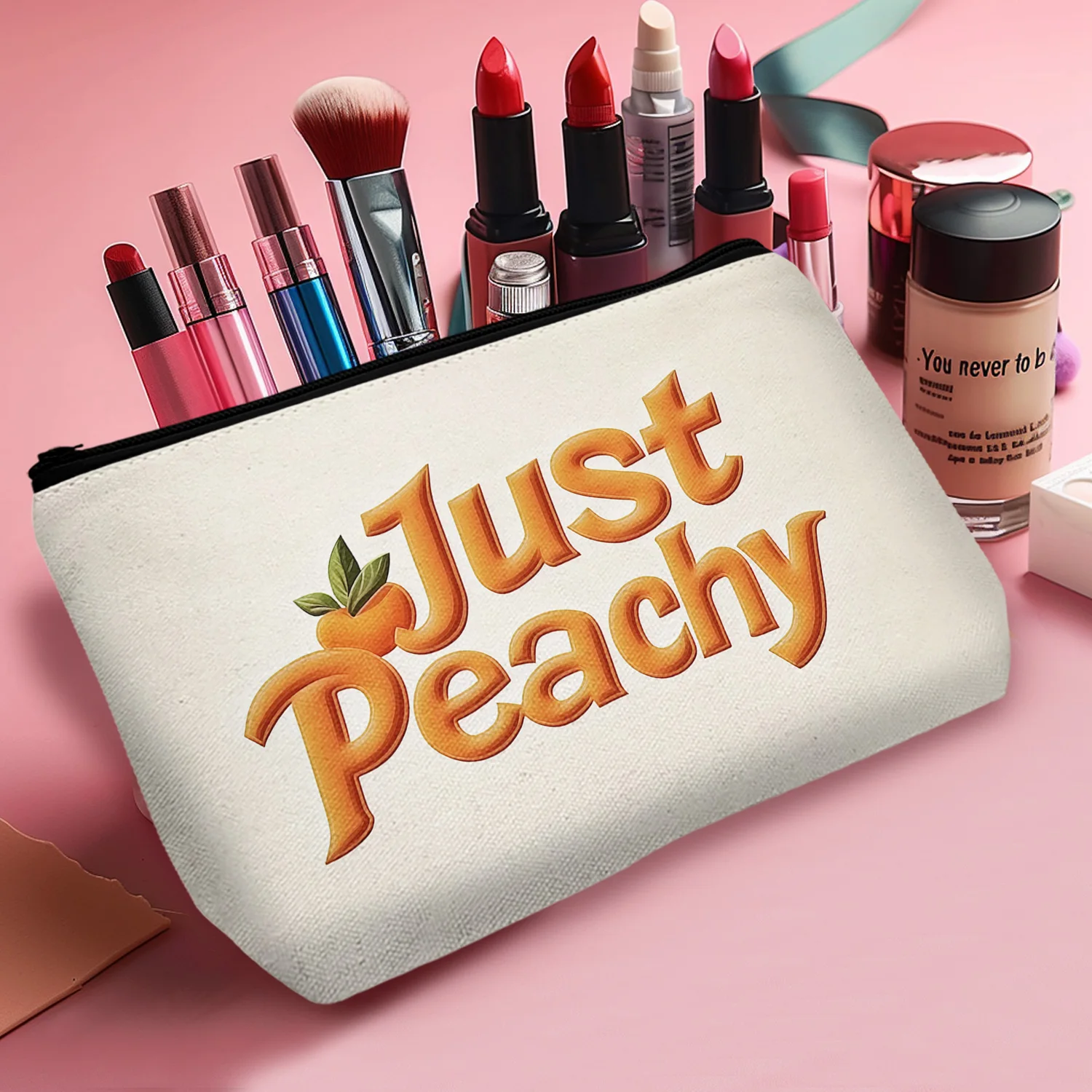 1Pc Just Peachy Print Makeup Bag Storage Bag Travel Cosmetic Bag For Gift Multi-Functional Bag Outdoor Dating A 8.66x5.51Inch