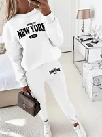 Conjunto de dos piezas con estampado de Nueva York, sudadera informal de canguro a la moda con cuello redondo para mujer, sudadera de manga larga de Color sólido,