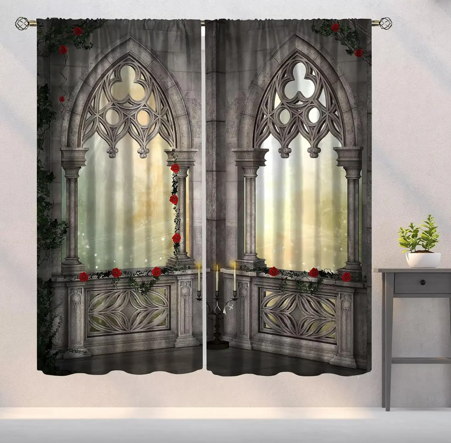 Gothic Arch Window Curtain Panels Polyester Indoor Curtains Bohemian Romantic European Style Home Decor Drapes