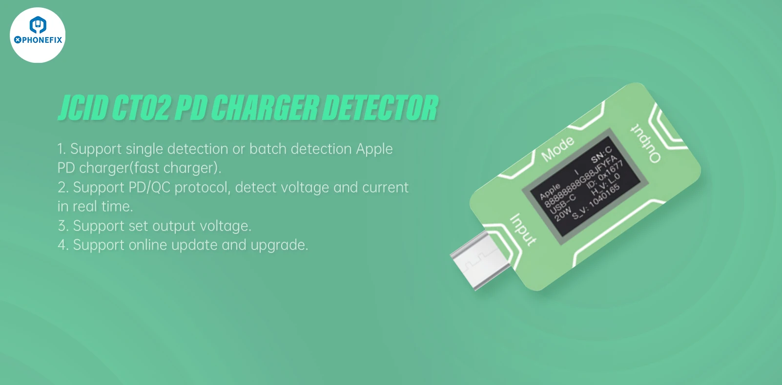 JCID PD carregador Detector, PD Fast USB-C Tester, teste de tensão atual, tela HD OLED, identificação precisa, genuíno