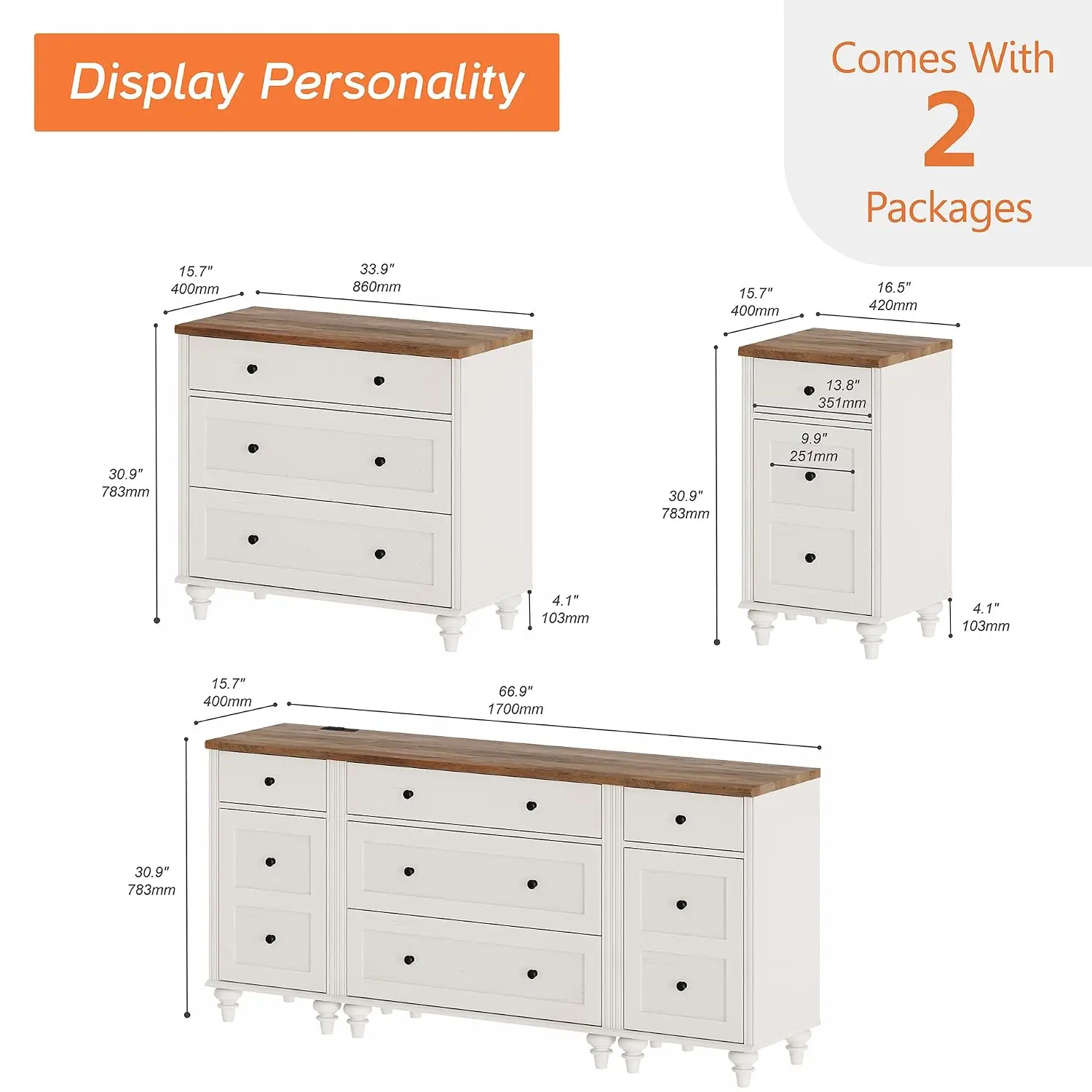 TV Stand Dresser 5 Drawers 2 Doors Wood Nightstands Charging Station Living Room Console 70 75 80 inch Bedroom White, Customized
