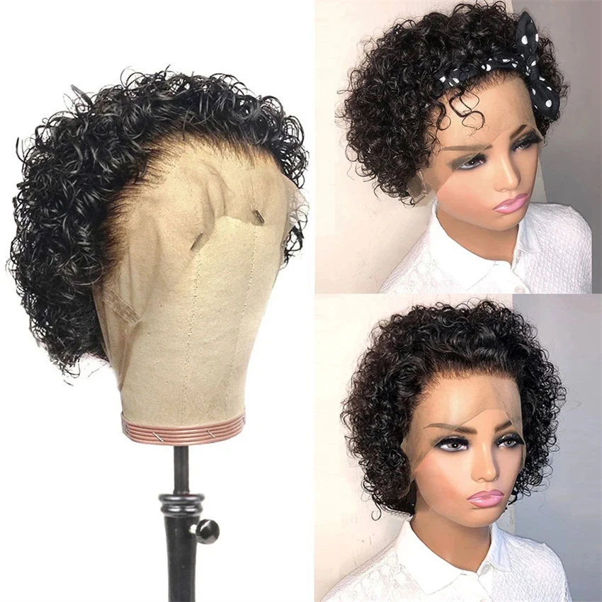 6 Inch Short Curly Pixie Cut Bob Human Hair Wig for Women,13x1 Lace Front Wig,180% Density Pre Plucked Natural Hairline