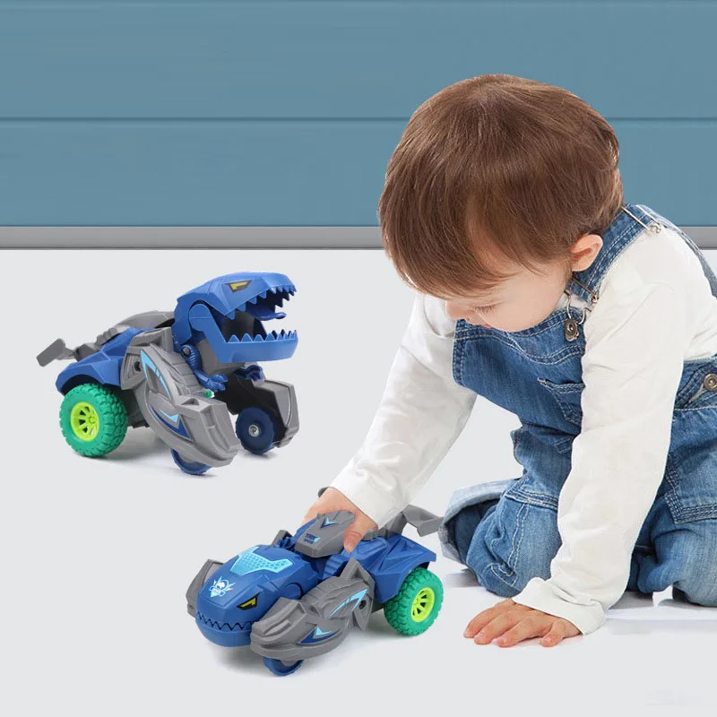 2 In 1 Transforming Dinosaur Deformation Car Toys Inertial Sliding Dino Vehicle Automatic Transform Toy Boys Amazing Gifts