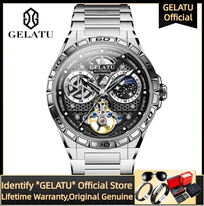 

GELATU NO:6020 Men's Watch Fashion Luxury Tourbillon Dial Frame Stainless Steel Automatic Mechanical Watch