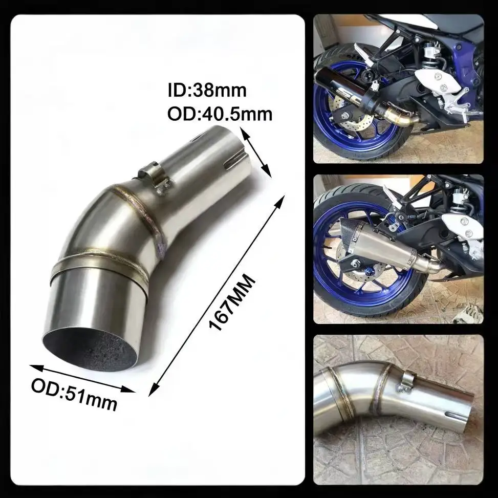 Motorrad-Auspuffrohr 51mm für Yamaha YZF-R25 MT-25 R3 YZF-R3 MT-03 Mittlerer Verbindungs-Schalldämpfer