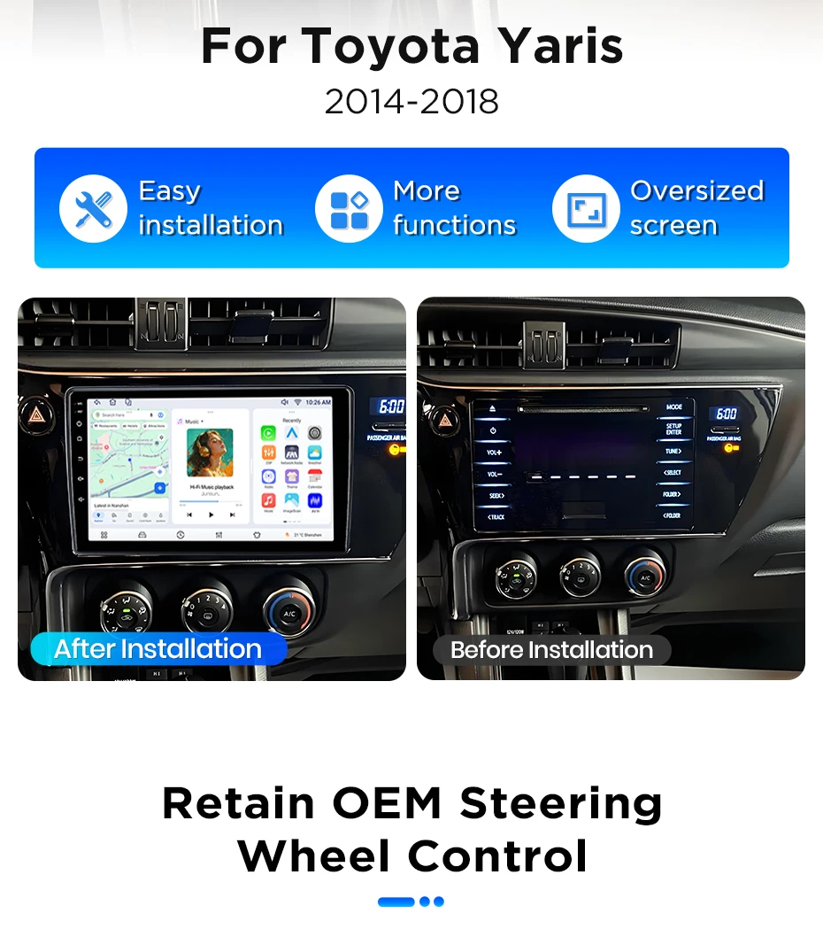 Junsun Android 15 Intelligente Autosysteme für Toyota Auris 2014-2018 Corolla Altis Hybrid E170 E180 Kabelloses CarPlay für – Detail 3