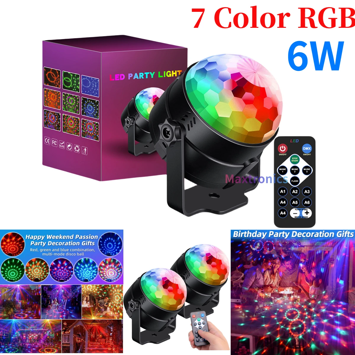 

NEW 6W LED Crystal Magic Ball Light with Remote Control RGB 7 Color Voice Controlled Rotating KTV Stage Light Effect Spotlight