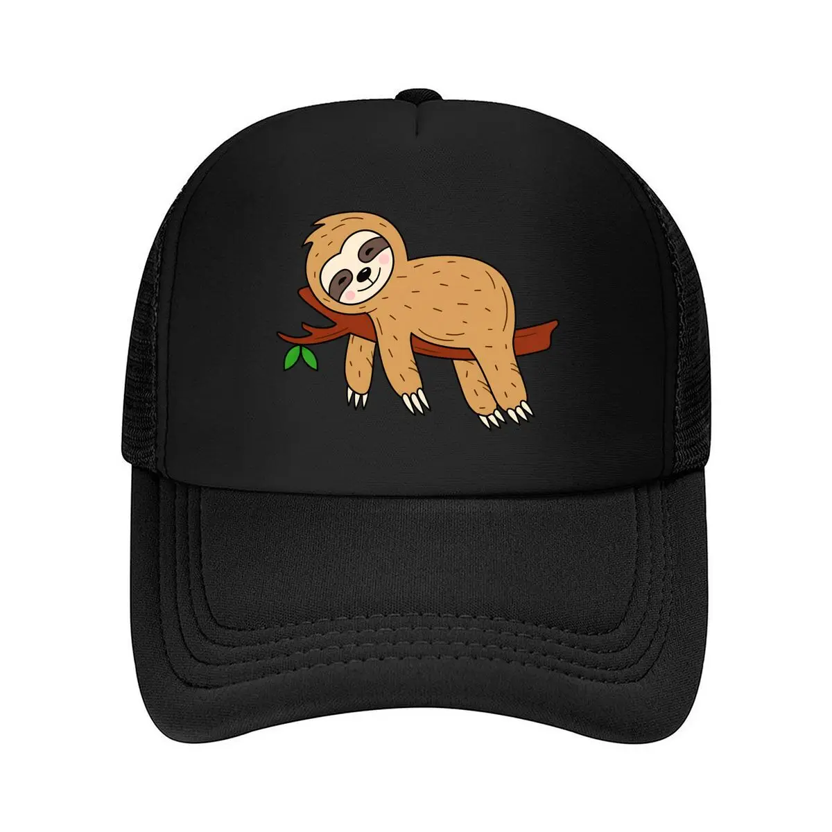 Cute Sloth Hanging On Tree Branch Cartoon Design Mesh Baseball Cap Hip Hop