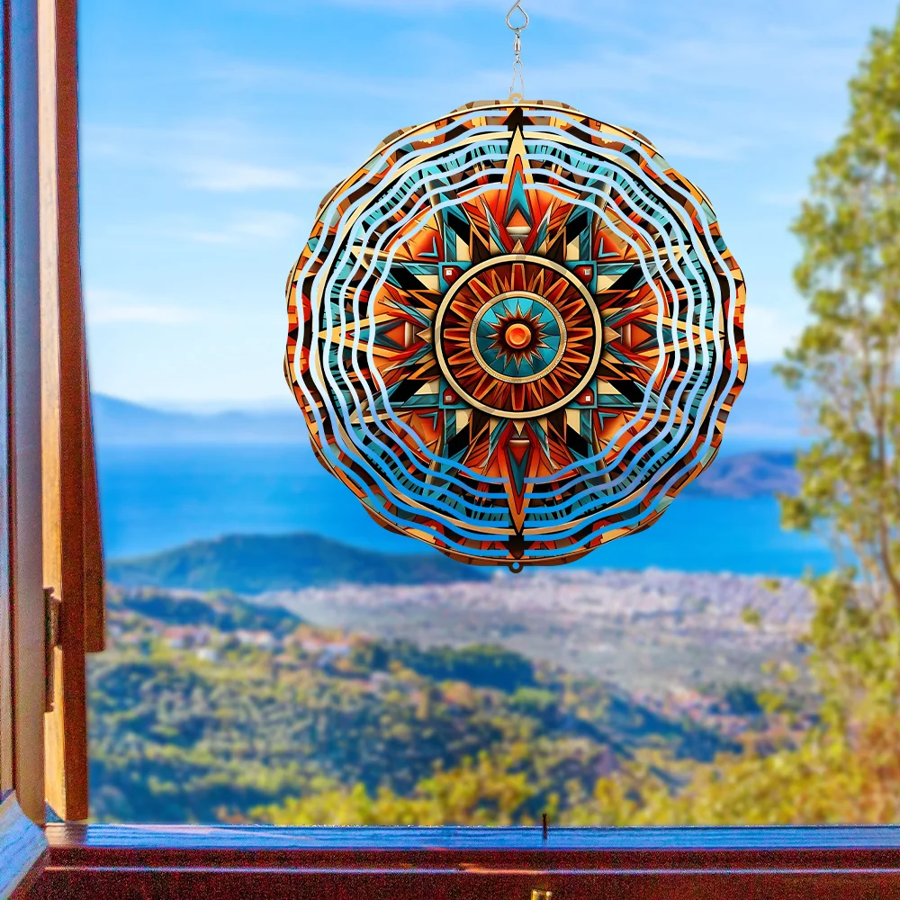 3D Mandala Wind Spinner - 10 Inch Hanging Kinetic Art for Indoor Outdoor Garden Patio Yard Decor Gift