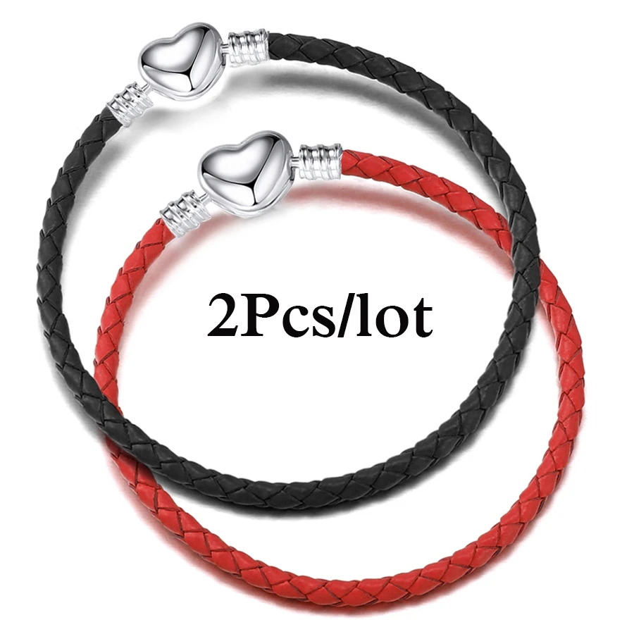 2Pcs/Lot Vintage Leather Chain Bracelets Fit DIY Beads Charms Bracelet Pulsera Mothers day Jewelry Gift For Women Men Girlfriend