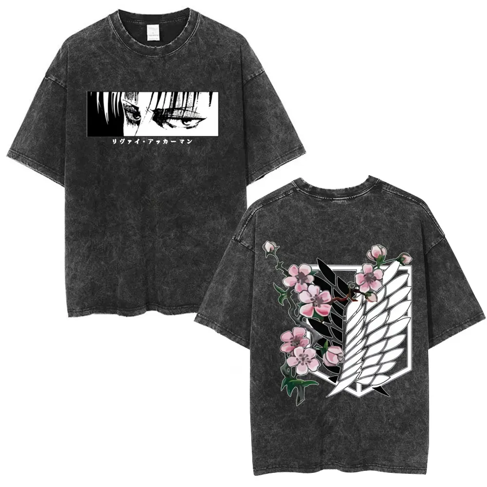 2026 Anime Attack on Titan Washed T-Shirt Mikasa Ackerman Eren Jaeger Wings of Freedom Grafik-Logo-Tee Modische T-Shirts Sommer