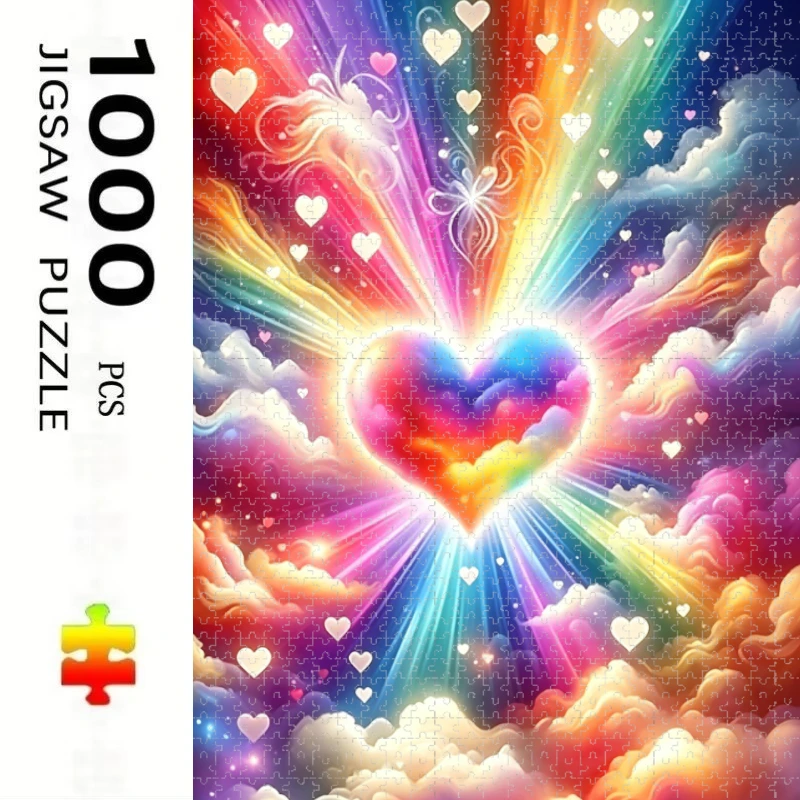 500/1000/1200/2000 PCS Rainbow Glowing Heart Cloud Puzzle Creative Puzzle Jigsaw Birthday Gifts Home Decoration Unique Gifts