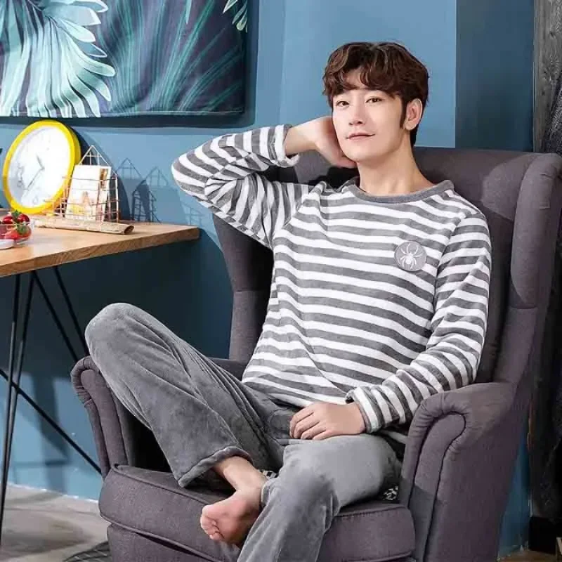 Ensemble de pyjama en glouton chaud pour hommes, manches longues, optique, velours, mignon, dessin animé, imbibé, vêtements d\'intérieur, vêtements