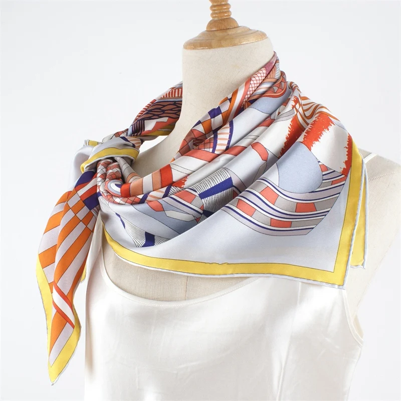 

Large Square 100% Silk Scarf Neckerchief Fashion Printed Luxury 90 Silk Scarves Wraps 14mm