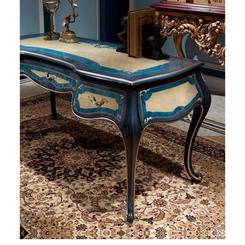 European Birch Desk Villa Computer Desk French Court Neoclassical Office Desk and Chair Combination