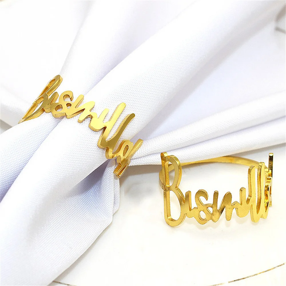 20Pcs Bismillah Napkin Rings Gold Eid Ramadan Napkin Holder for Wedding Party Ramadan Eid Mubarak Banquet Table Decoration