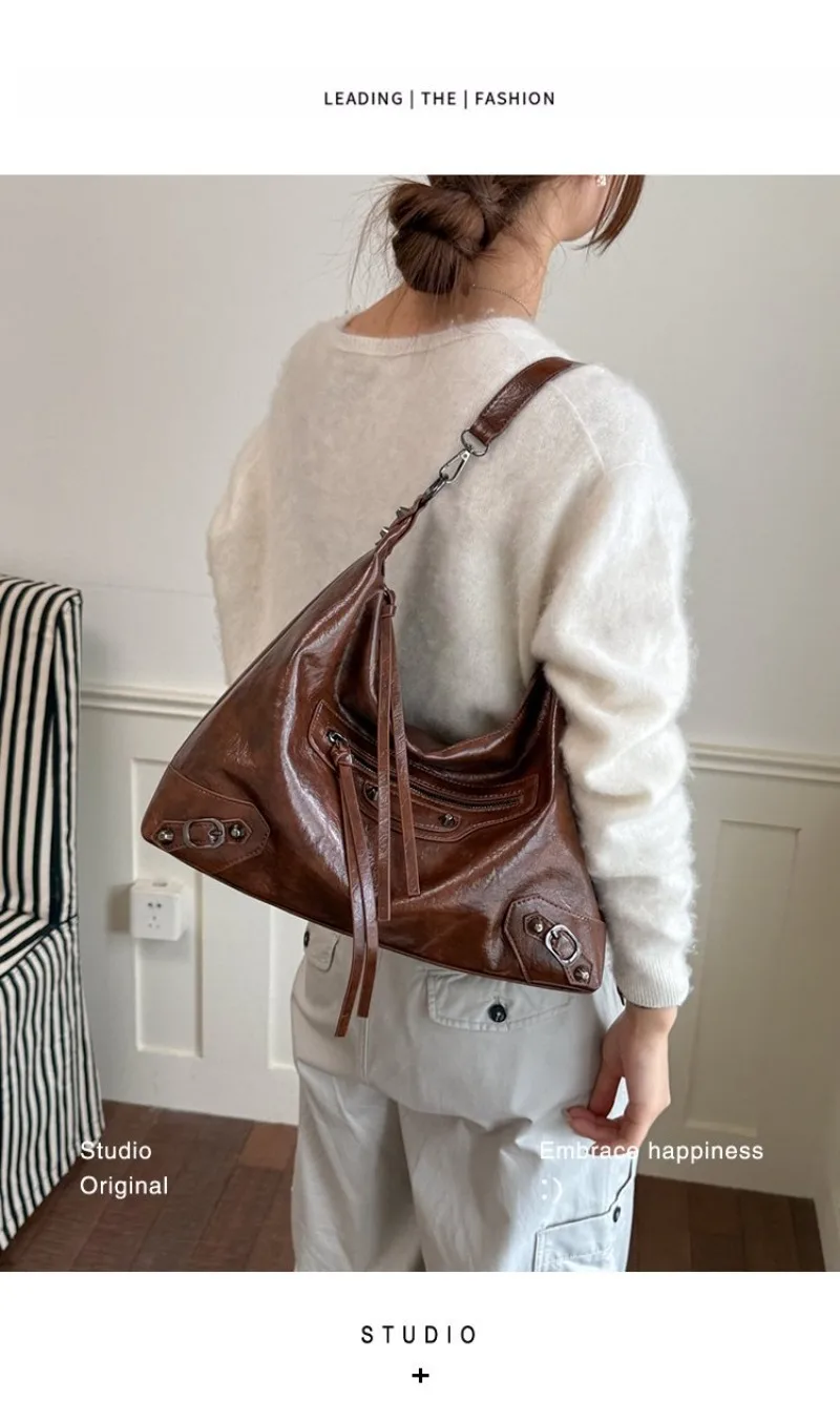CEEKAY Damen Hobo-Tasche, Schwarz, Glänzendes PU-Leder, Große Schulterhandtasche mit Reißverschluss-Detail, für den täglichen Arbeitsweg, Casual, Minimalistisch – Detail 25