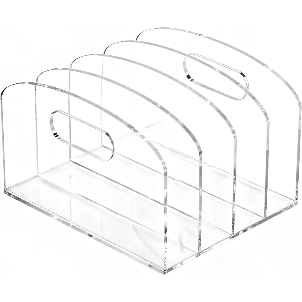 

Acrylic Desk Organizer with Handles 4 Compartment Paper File Holder for Office Home Desk Classroom Supplies Desktop Organizer