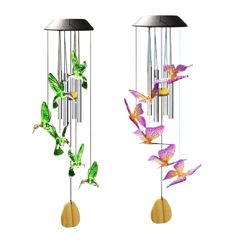AF90-طاقة الطاقة الشمسية الملونة الرياح الرنين ضوء فراشة الطيور مقاوم للماء في الهواء الطلق Windchime ضوء الشمس لحديقة في الهواء الطلق