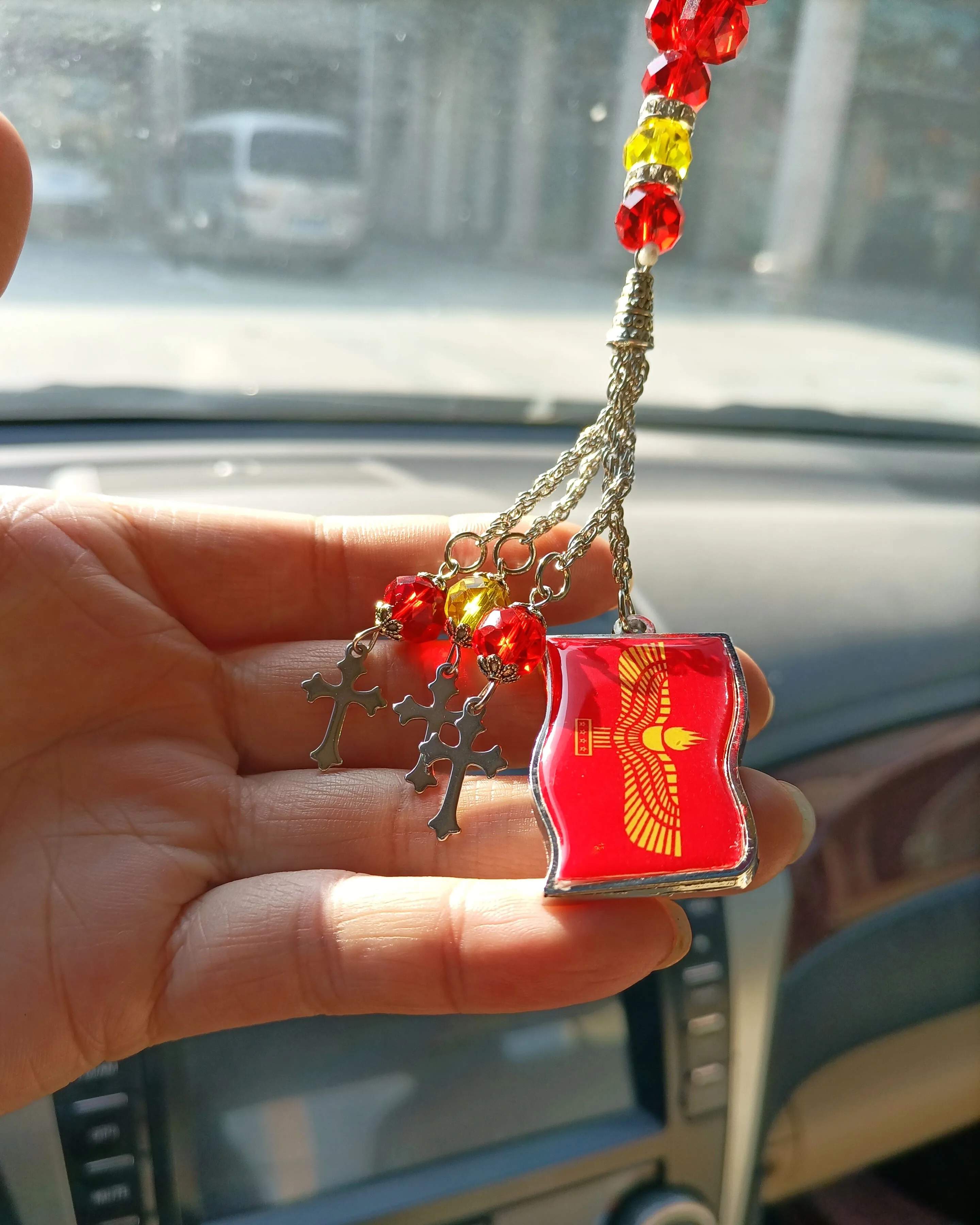 Aramaic /Arameans Flag Lamassu Ashur Car/Home/Office/Hanging Keychain Necklace Gift Decor