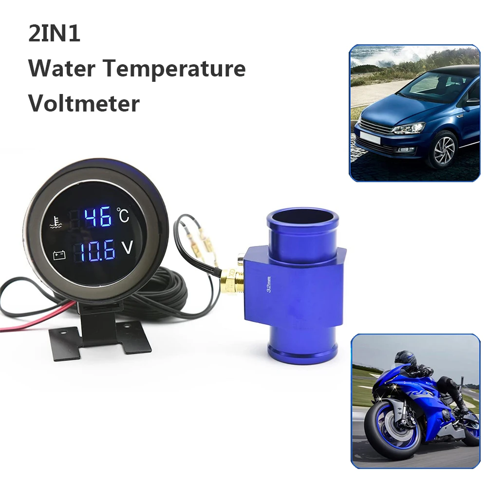 

2 IN 1Car Water Temperature Gauge Digital Led Voltmeter Water Temp Joint Pipe Sensor Car Truck Motorcycle Car Temperature Sensor