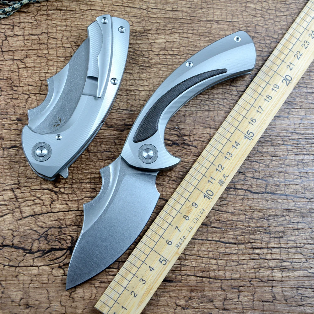 

TWOSUN TS566 K110 Stonewashed Folding Blade Outdoor Knife Titanium Handle Flipper Fast Open Pocket Knives