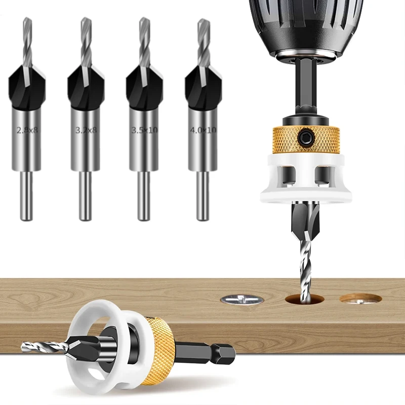 

6x шестигранный хвостовик, четырехгранная зенковка, регулируемая глубина, конусная дрель из сплава для деревообработки, инструмент для сверления скрытого винта