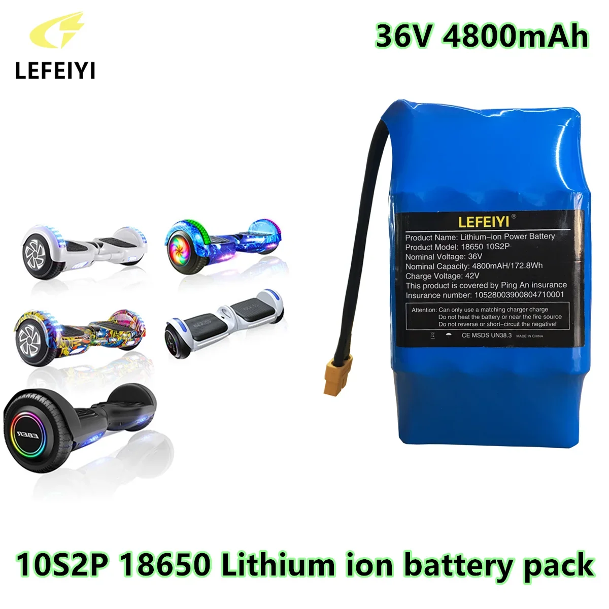 

10S2P 36V 4.8Ah 4800mah High Drain 2 Wheel Electric Scooter Self Balancing Lithium Battery Pack for 2-Wheel Balance Vehicle