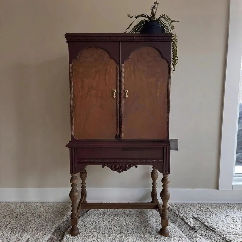 

French retro wine cabinet wall locker American living room high cabinet light luxury solid wood dining side cabinet