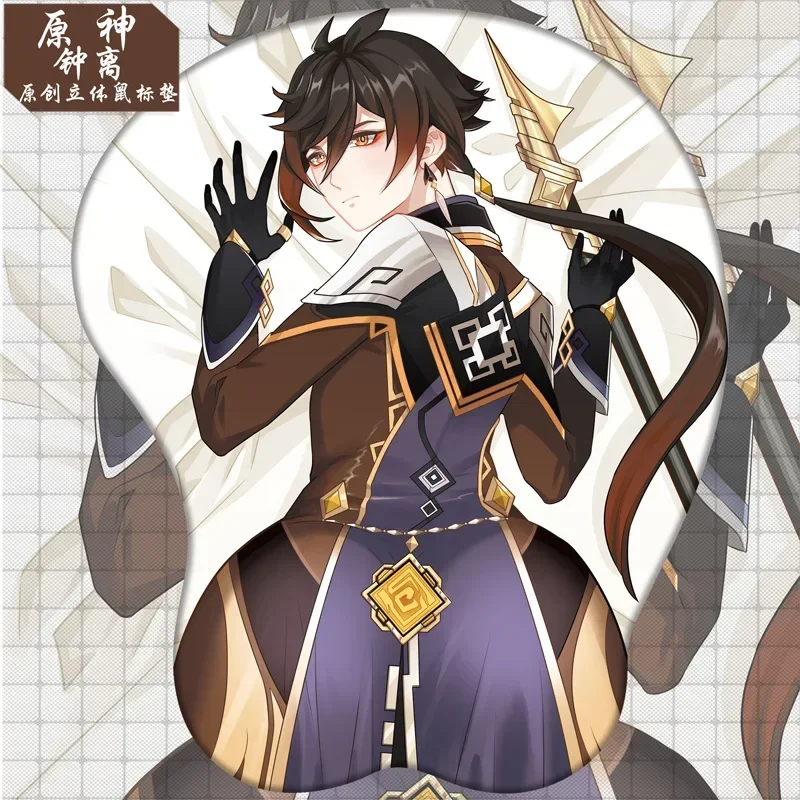 ثلاثية الأبعاد Genshin تأثير الكمبيوتر ستيريو ماوس الوسادة مع الحرس سيليكون المعصم وسادة الألعاب ماوس حصيرة Klee Zhongli Diluc MN1